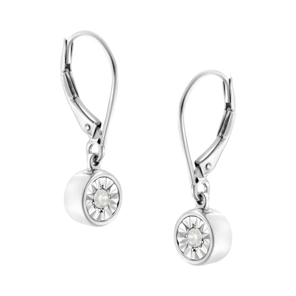 .925 Sterling Silver 1/10 Cttw Bezel-set Round-cut Diamond Accent Dangle Earring (i-j Color I3 Clarity) - Fine Jewelry