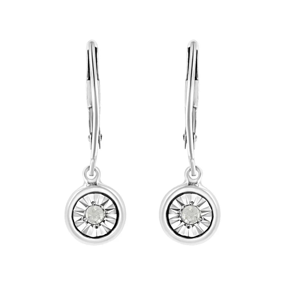 .925 Sterling Silver 1/10 Cttw Bezel-set Round-cut Diamond Accent Dangle Earring (i-j Color I3 Clarity) - Fine Jewelry