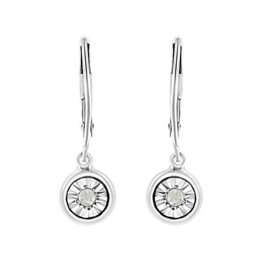 .925 Sterling Silver 1/10 Cttw Bezel-set Round-cut Diamond Accent Dangle Earring (i-j Color I3 Clarity) - Fine Jewelry