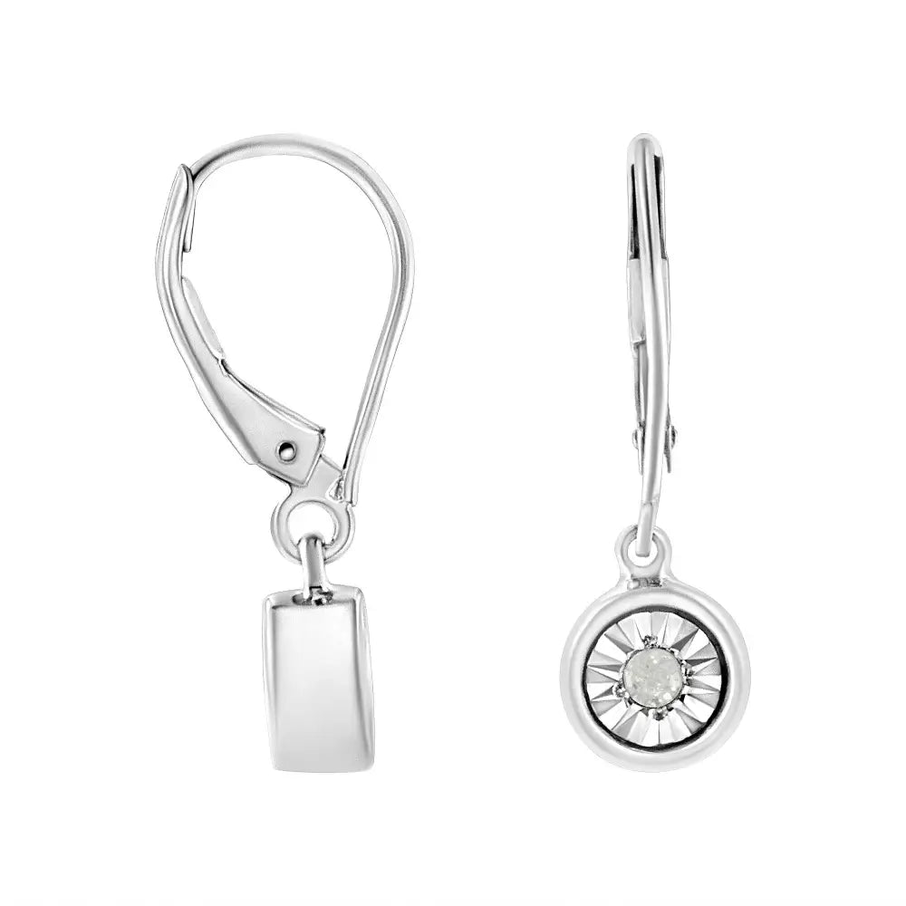 .925 Sterling Silver 1/10 Cttw Bezel-set Round-cut Diamond Accent Dangle Earring (i-j Color I3 Clarity) - Fine Jewelry