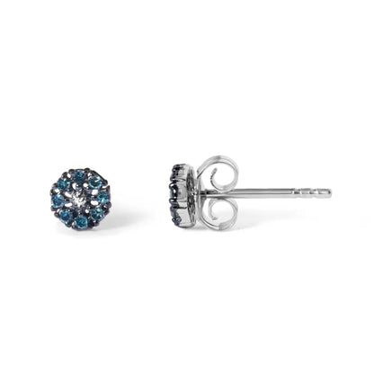 925 Sterling Silver 1/10 Cttw Blue Diamond Floral Cluster Stud Earrings (blue Color I3 Clarity) - Fine Jewelry us Direct