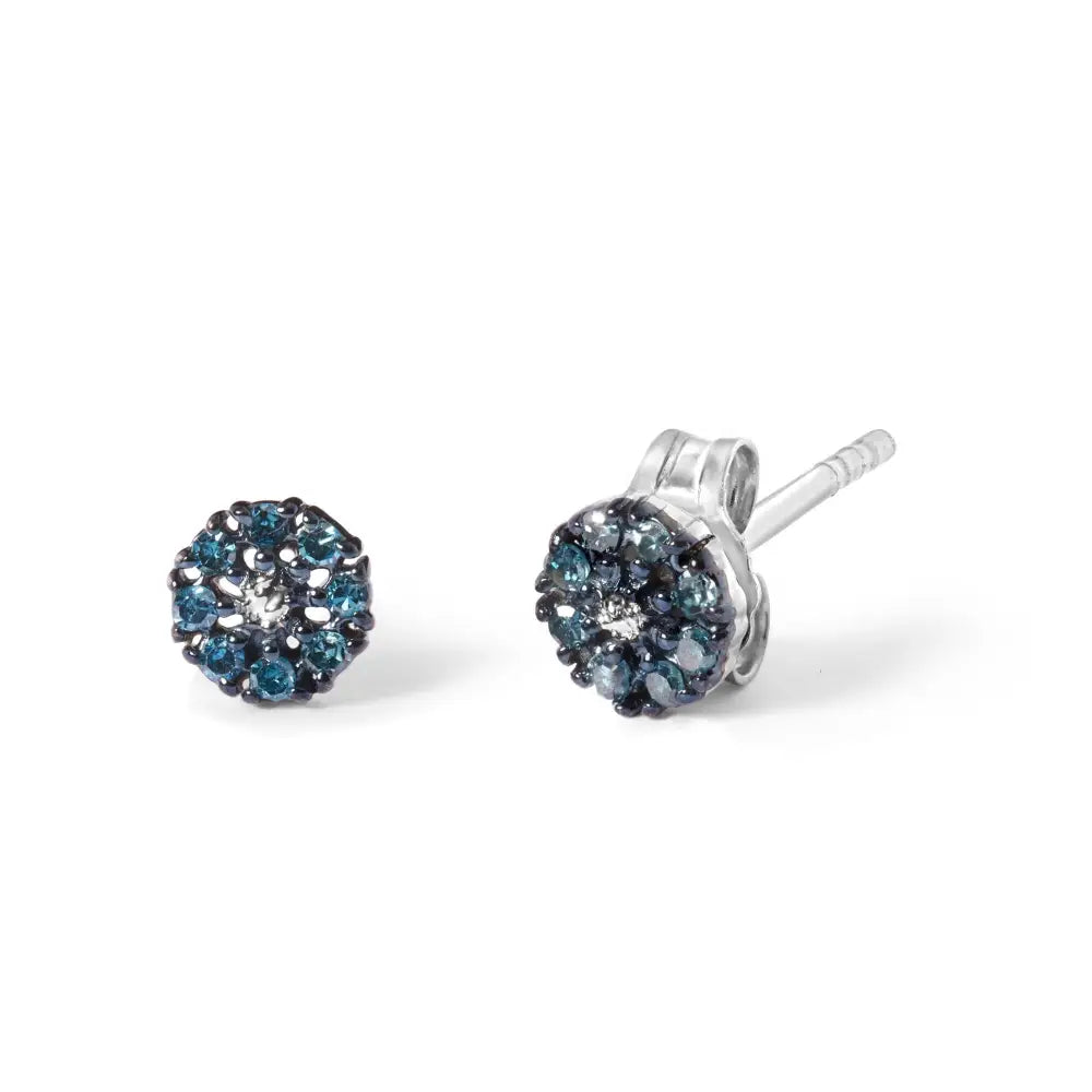 925 Sterling Silver 1/10 Cttw Blue Diamond Floral Cluster Stud Earrings (blue Color I3 Clarity) - Fine Jewelry us Direct