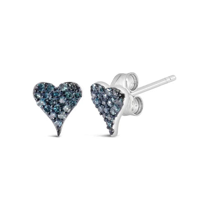 925 Sterling Silver 1/10 Cttw Blue Diamond Heart Shaped Stud Earrings (blue Color I3 Clarity) - Fine Jewelry us Direct