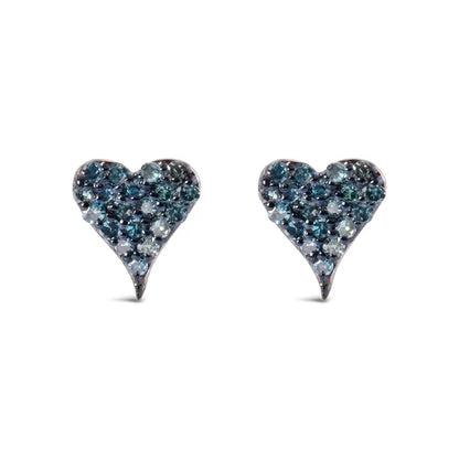 925 Sterling Silver 1/10 Cttw Blue Diamond Heart Shaped Stud Earrings (blue Color I3 Clarity) - Fine Jewelry us Direct