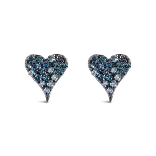 925 Sterling Silver 1/10 Cttw Blue Diamond Heart Shaped Stud Earrings (blue Color I3 Clarity) - Fine Jewelry us Direct