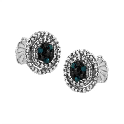 .925 Sterling Silver 1/10 Cttw Color Treated Round-cut Diamond Stud Earrings (blue I3 Clarity) - Fine Jewelry us Direct