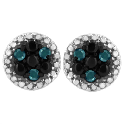 .925 Sterling Silver 1/10 Cttw Color Treated Round-cut Diamond Stud Earrings (blue I3 Clarity) - Fine Jewelry us Direct