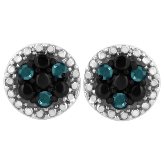 .925 Sterling Silver 1/10 Cttw Color Treated Round-cut Diamond Stud Earrings (blue I3 Clarity) - Fine Jewelry us Direct