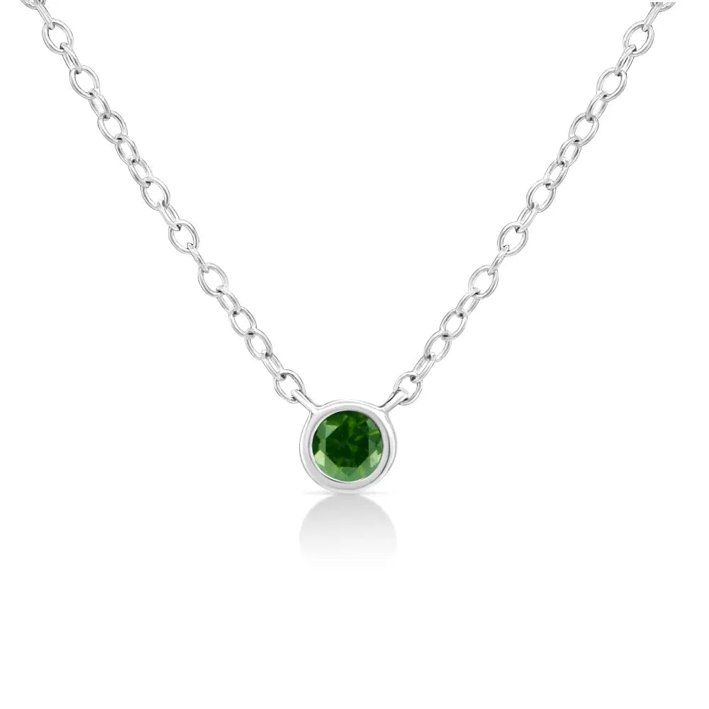 .925 Sterling Silver 1/10 Cttw Colored Diamond Suspended Bezel-set Solitaire 16’’-18’’ Adjustable Pendant