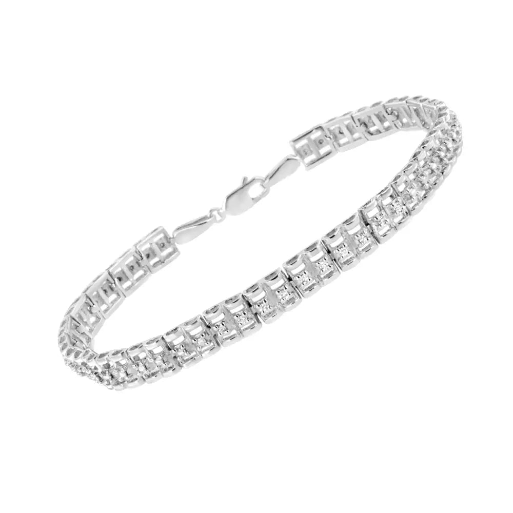 .925 Sterling Silver 1/10 Cttw Diamond Double-link 7’’ Rolex Tennis Bracelet (i-j Color I3 Clarity) - Fine Jewelry