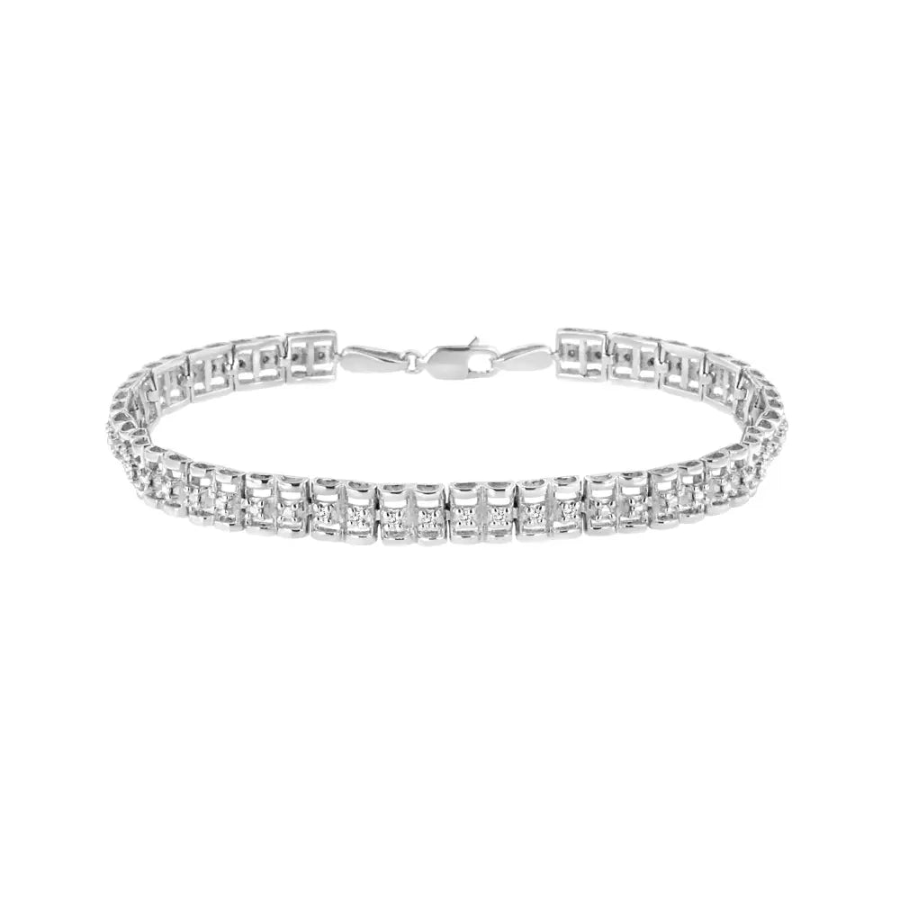 .925 Sterling Silver 1/10 Cttw Diamond Double-link 7’’ Rolex Tennis Bracelet (i-j Color I3 Clarity) - 7.25’’