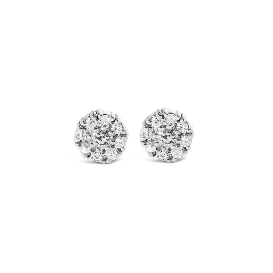 .925 Sterling Silver 1/10 Cttw Diamond Floral Cluster Stud Earrings (i-j Color I3 Clarity) - Fine Jewelry us Direct