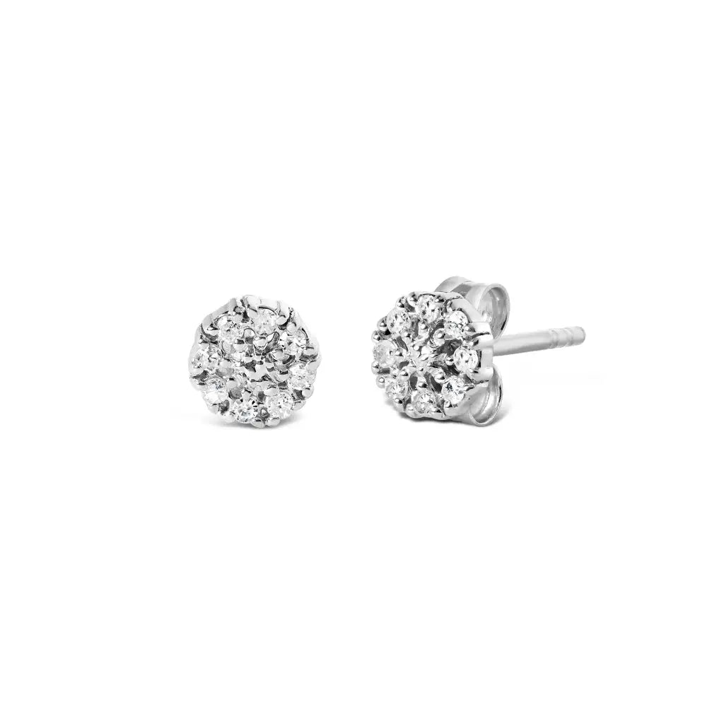 .925 Sterling Silver 1/10 Cttw Diamond Floral Cluster Stud Earrings (i-j Color I3 Clarity) - Fine Jewelry us Direct