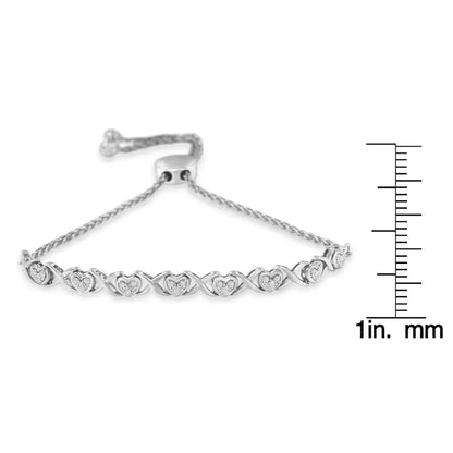 .925 Sterling Silver 1/10 Cttw Diamond Heart and X-link 6”-9” Adjustable Bolo Bracelet (h-i Color I2-i3 Clarity)