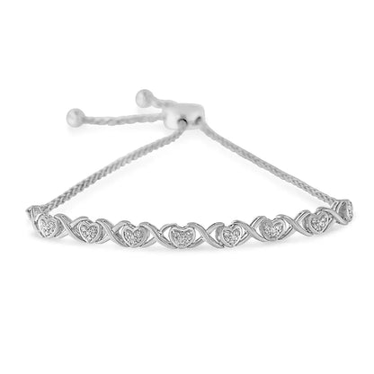 .925 Sterling Silver 1/10 Cttw Diamond Heart and X-link 6”-9” Adjustable Bolo Bracelet (h-i Color I2-i3 Clarity)