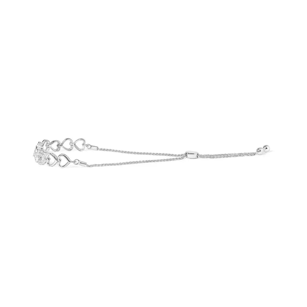 .925 Sterling Silver 1/10 Cttw Diamond Heart Link Bolo Bracelet (i-j Color I2-i3 Clarity) - Fine Jewelry us Direct