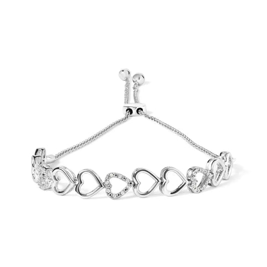 .925 Sterling Silver 1/10 Cttw Diamond Heart Link Bolo Bracelet (i-j Color I2-i3 Clarity) - Fine Jewelry us Direct