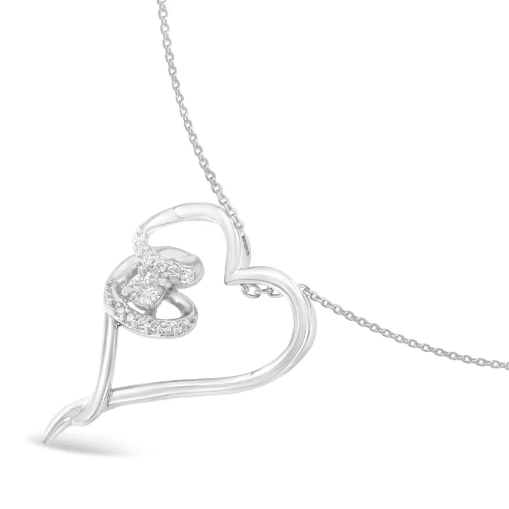 .925 Sterling Silver 1/10 Cttw Diamond Heart Pendant Necklace (h-i I1-i2) - Fine Jewelry us Direct