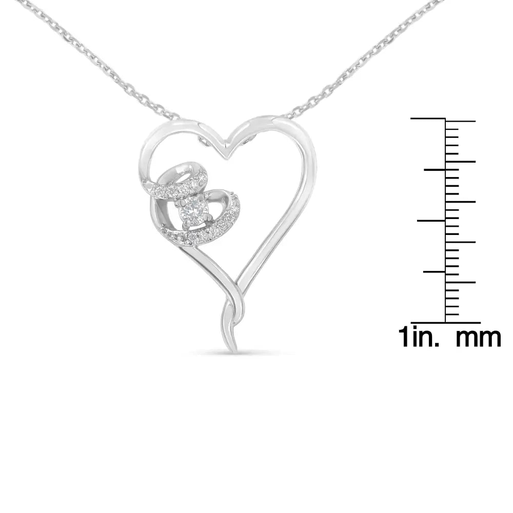 .925 Sterling Silver 1/10 Cttw Diamond Heart Pendant Necklace (h-i I1-i2) - Fine Jewelry us Direct