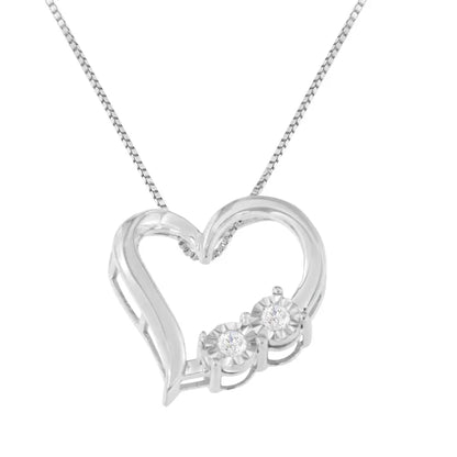 .925 Sterling Silver 1/10 Cttw Diamond Heart Pendant Necklace (i-j I3) - Fine Jewelry us Direct