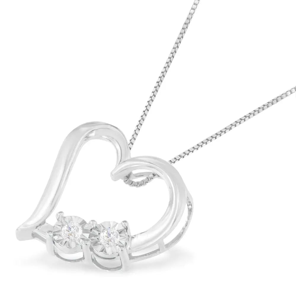 .925 Sterling Silver 1/10 Cttw Diamond Heart Pendant Necklace (i-j I3) - Fine Jewelry us Direct