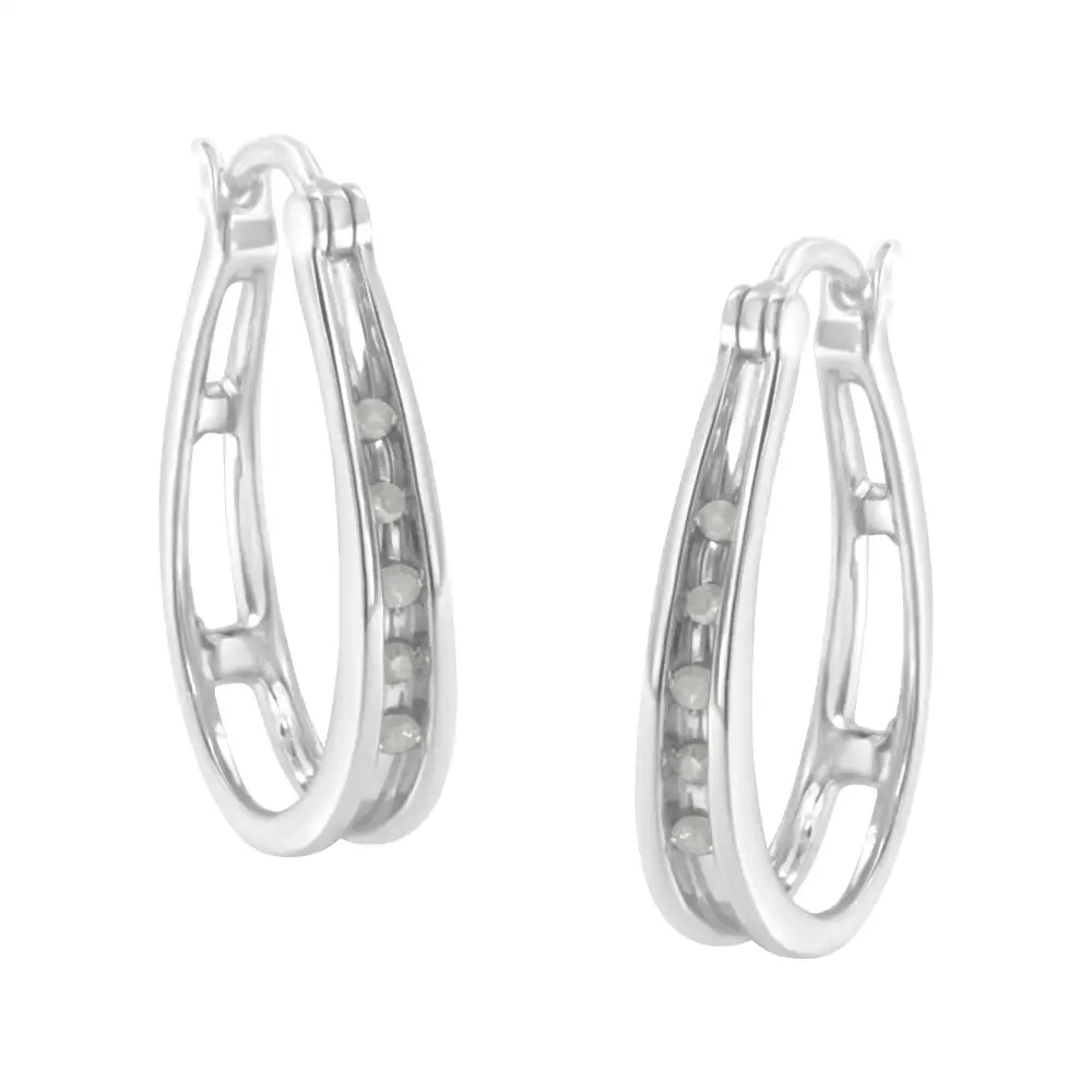 .925 Sterling Silver 1/10 Cttw Diamond Hoop Earrings (i-j Color I3 Clarity) - Fine Jewelry us Direct