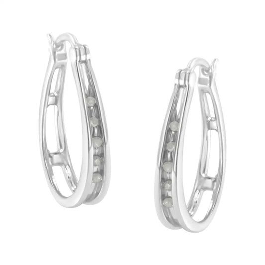 .925 Sterling Silver 1/10 Cttw Diamond Hoop Earrings (i-j Color I3 Clarity) - Fine Jewelry us Direct