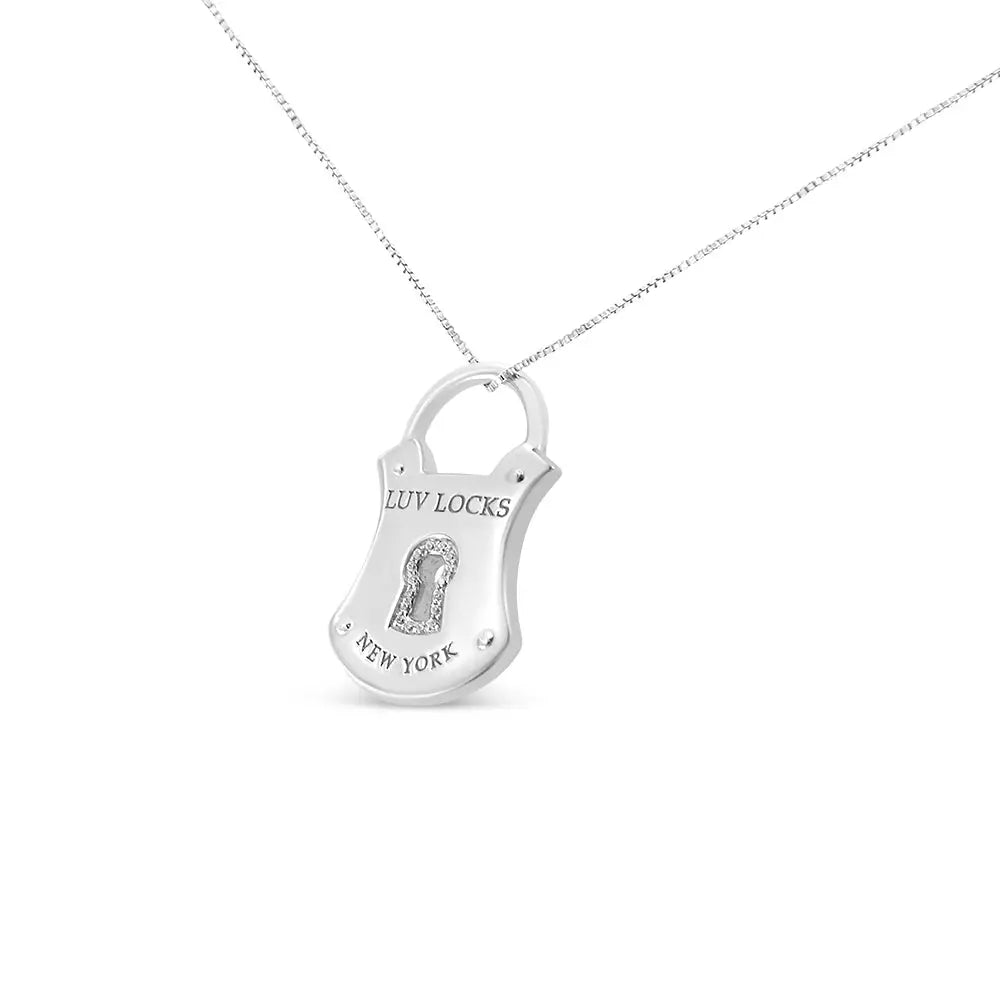 .925 Sterling Silver 1/10 Cttw Diamond Lock Pendant 18’’ Necklace (h-i Color I1-i2 Clarity) - Fine Jewelry us Direct