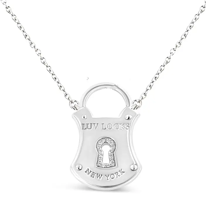 .925 Sterling Silver 1/10 Cttw Diamond Lock Pendant 18’’ Necklace (h-i Color I1-i2 Clarity) - Fine Jewelry us Direct