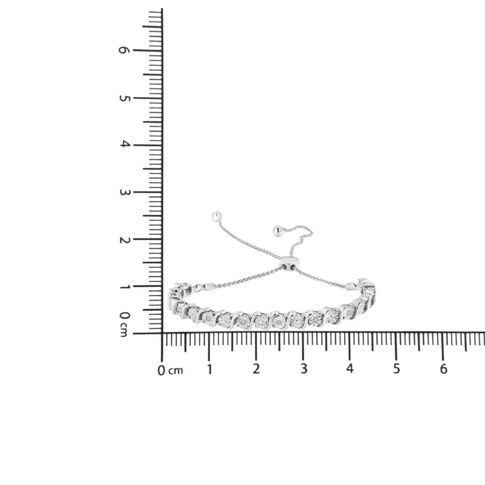 .925 Sterling Silver 1/10 Cttw Diamond Miracle Plate in Bypass Style ?S’ Links Adjustable Bolo Bracelet (i-j Color