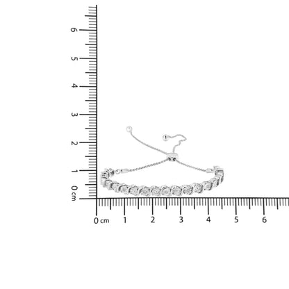 .925 Sterling Silver 1/10 Cttw Diamond Miracle Plate in Bypass Style ?S’ Links Adjustable Bolo Bracelet (i-j Color