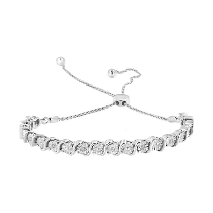 .925 Sterling Silver 1/10 Cttw Diamond Miracle Plate in Bypass Style ?S’ Links Adjustable Bolo Bracelet (i-j Color