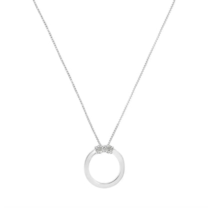 .925 Sterling Silver 1/10 Cttw Diamond Miracle-set 2 Stone ?Together Forever’ Open Circle 18’’ Box Chain Pendant