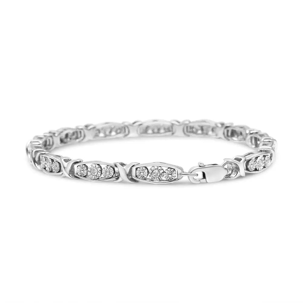 .925 Sterling Silver 1/10 Cttw Diamond Miracle Set 3 Stone Link Bracelet (i-j Color I2-i3 Quality) - 7.25’’ Inches