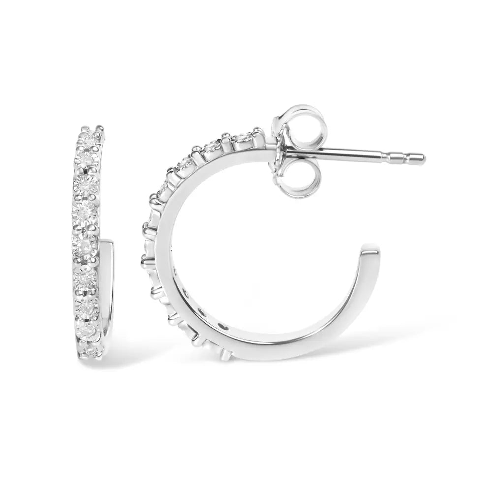 .925 Sterling Silver 1/10 Cttw Diamond Miracle Set J-hoop Earring (i-j Color I3 Clarity) - Fine Jewelry us Direct