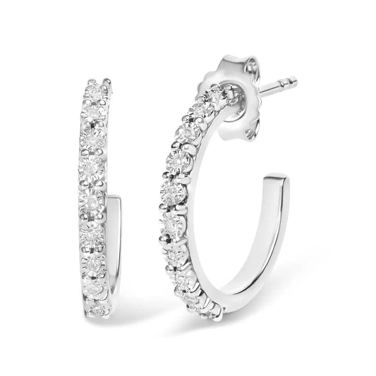 .925 Sterling Silver 1/10 Cttw Diamond Miracle Set J-hoop Earring (i-j Color I3 Clarity) - Fine Jewelry us Direct