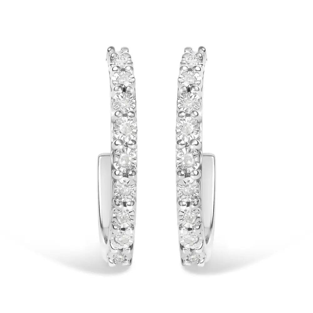 .925 Sterling Silver 1/10 Cttw Diamond Miracle Set J-hoop Earring (i-j Color I3 Clarity) - Fine Jewelry us Direct