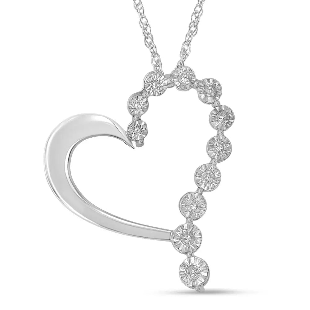 .925 Sterling Silver 1/10 Cttw Diamond Miracle-set Open Heart 18’’ Pendant Necklace (h-i Color I2-i3 Clarity)