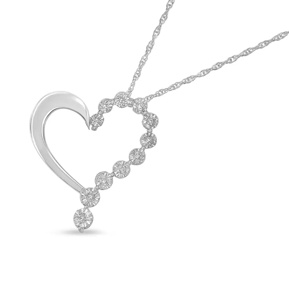 .925 Sterling Silver 1/10 Cttw Diamond Miracle-set Open Heart 18’’ Pendant Necklace (h-i Color I2-i3 Clarity)