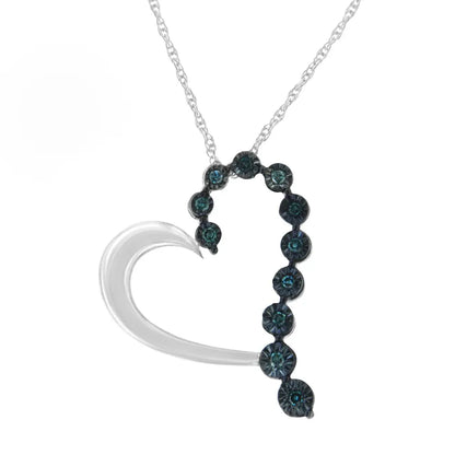 .925 Sterling Silver 1/10 Cttw Diamond Miracle-set Open Heart 18’’ Pendant Necklace (enhanced Blue Color I2-i3