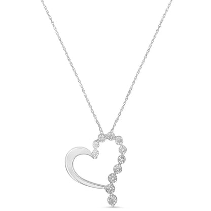 .925 Sterling Silver 1/10 Cttw Diamond Miracle-set Open Heart 18’’ Pendant Necklace (h-i Color I2-i3 Clarity)