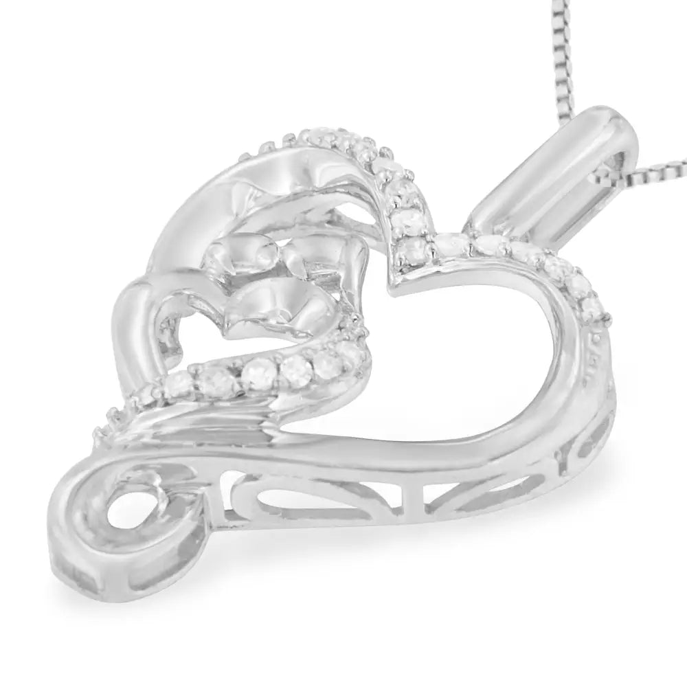 .925 Sterling Silver 1/10 Cttw Diamond Mother & Child Double Open Heart 18’’ Pendant Necklace (h-i Color I2-i3