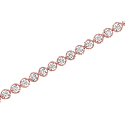 .925 Sterling Silver 1/10 Cttw Diamond Open Circle Wheel Link 7’’ Tennis Bracelet (i-j Color I2-i3 Clarity) - Fine