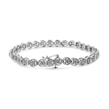 .925 Sterling Silver 1/10 Cttw Diamond Open Circle Wheel Link 7’’ Tennis Bracelet (i-j Color I2-i3 Clarity) - Fine