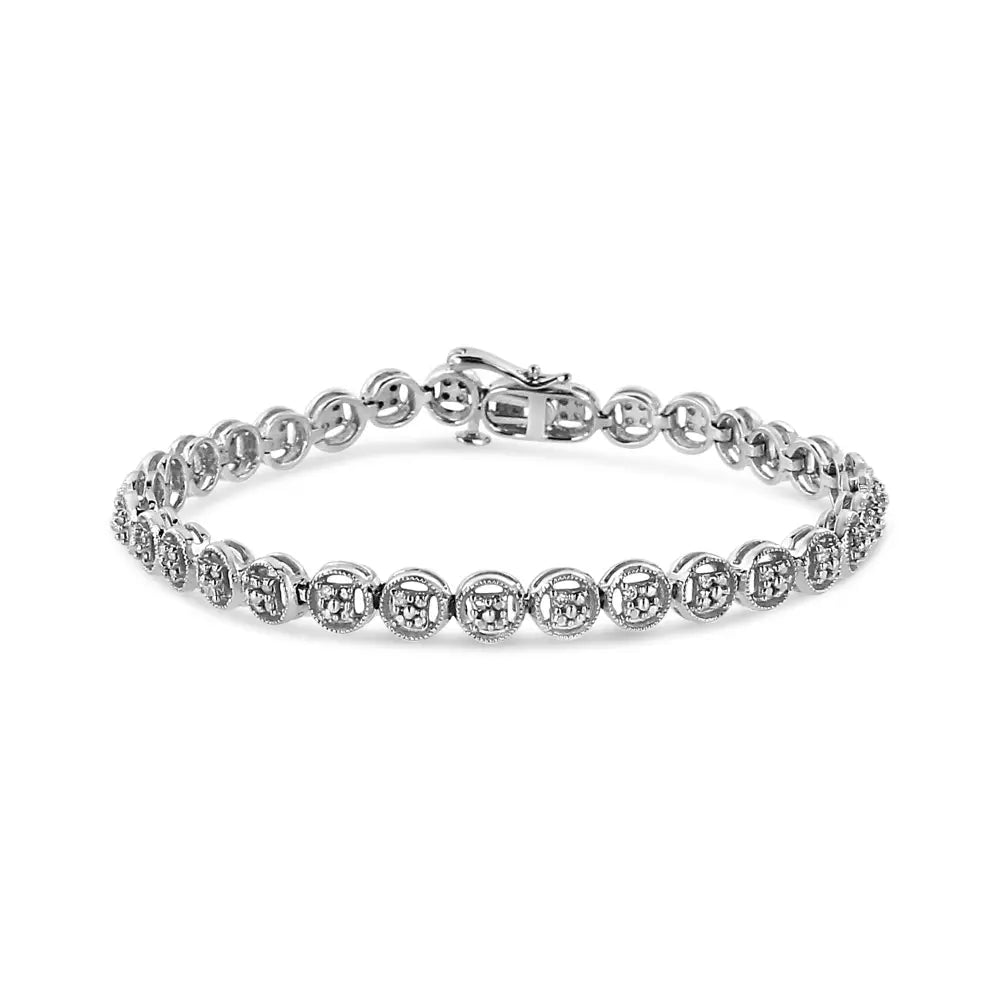 .925 Sterling Silver 1/10 Cttw Diamond Open Circle Wheel Link 7’’ Tennis Bracelet (i-j Color I2-i3 Clarity) - Fine