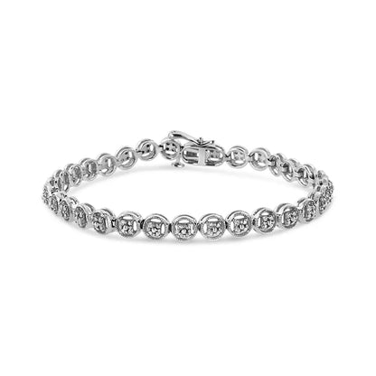 .925 Sterling Silver 1/10 Cttw Diamond Open Circle Wheel Link 7’’ Tennis Bracelet (i-j Color I2-i3 Clarity) - Fine