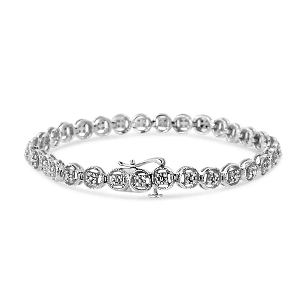 .925 Sterling Silver 1/10 Cttw Diamond Open Circle Wheel Link 7’’ Tennis Bracelet (i-j Color I2-i3 Clarity) - Fine