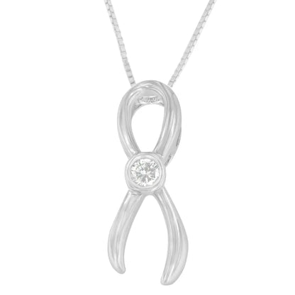 .925 Sterling Silver 1/10 Cttw Diamond Ribbon Pendant Necklace (h-i I1-i2) - Fine Jewelry us Direct