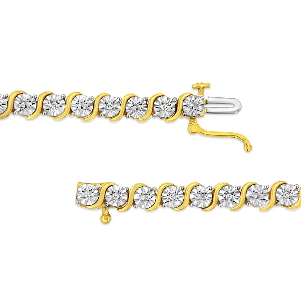 .925 Sterling Silver 1/10 Cttw Diamond Round Miracle Plate and ?S’ Link Tennis Bracelet (i-j Color I2- I3 Clarity)