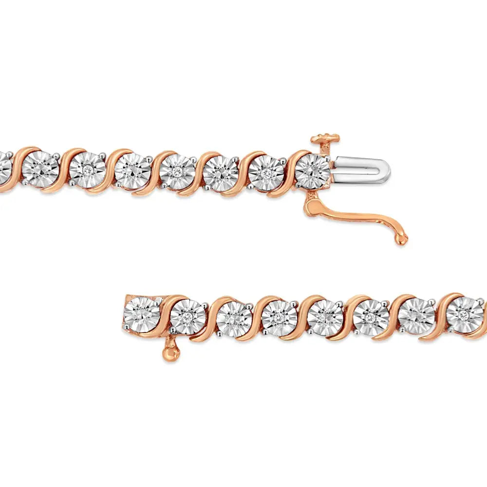 .925 Sterling Silver 1/10 Cttw Diamond Round Miracle Plate and ?S’ Link Tennis Bracelet (i-j Color I2- I3 Clarity)